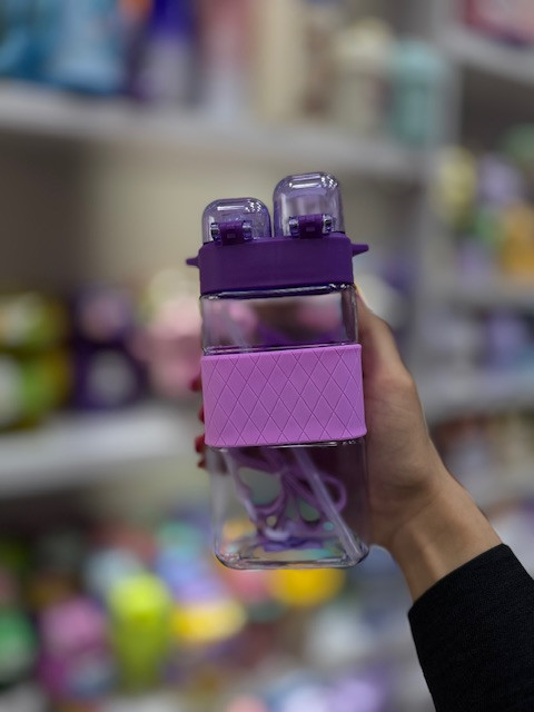 قمقمه فانتزی دو مخزنه دارای نی و اسان نوش طرح کرومی 2